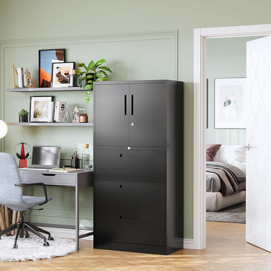 3-Drawer Metal File Cabinet, Lateral Vertical Filing Cabinets for Home Office, Locking File Cabinet with Storage Shelves, Legal/Letter/A4 Size Office File Cabinet,(Black, Assemble Required)-1