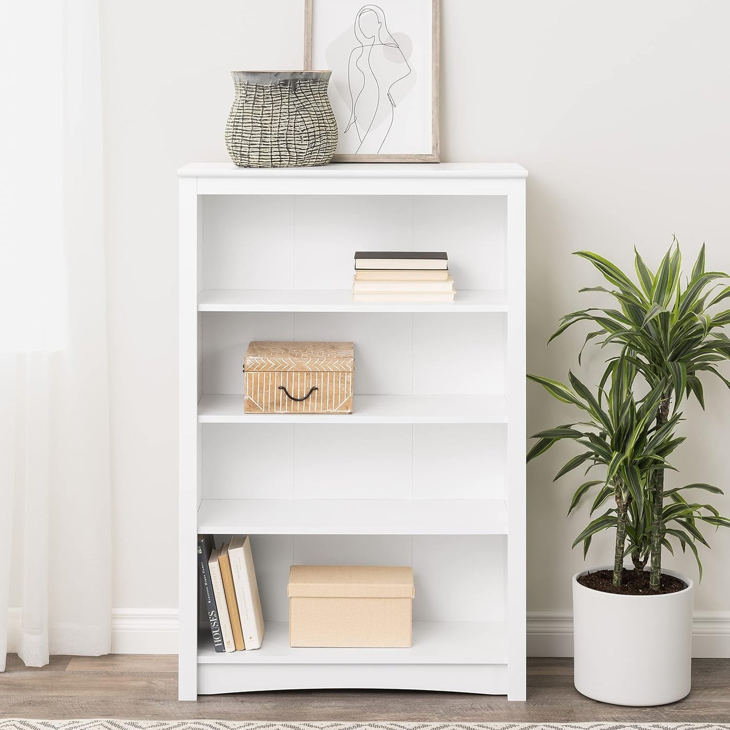 Sonoma 4-Tier Bookcase 48"H with 3 Adjustable Shelves, White Storage Cabinet, Modern Display Cabinet, Bookshelf with Storage Shelves for Home Office, Living Room, Bedroom Organizer-1