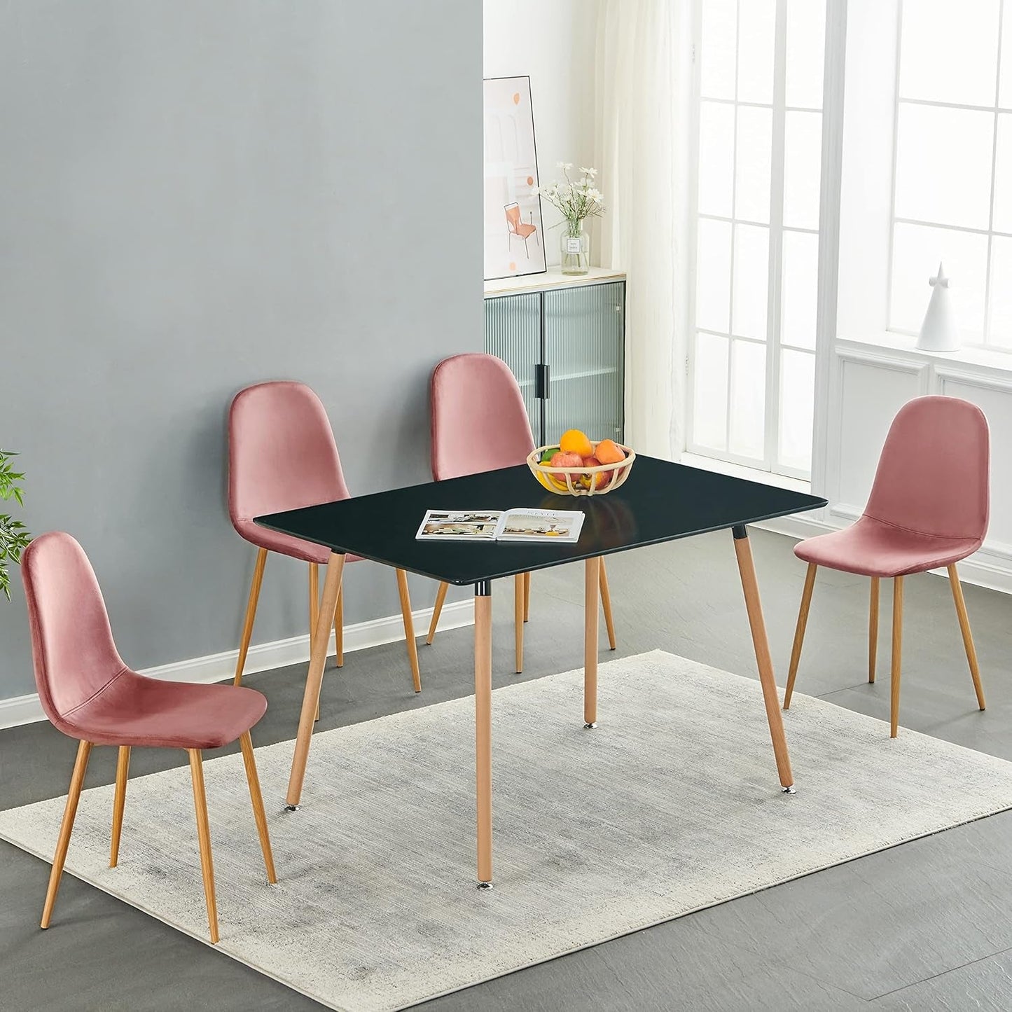 Rose Velvet Dining Chairs, Set of 4, Metal Legs-0