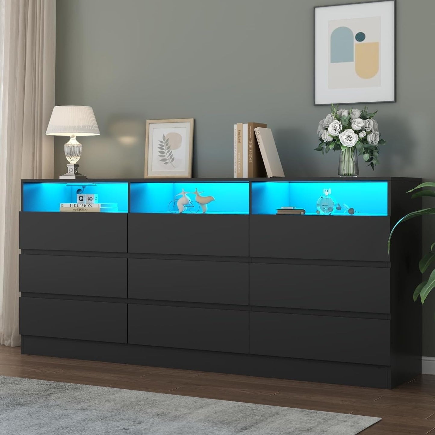 6-Drawer LED Dresser, Charging Station, Bedroom/Living Room-1