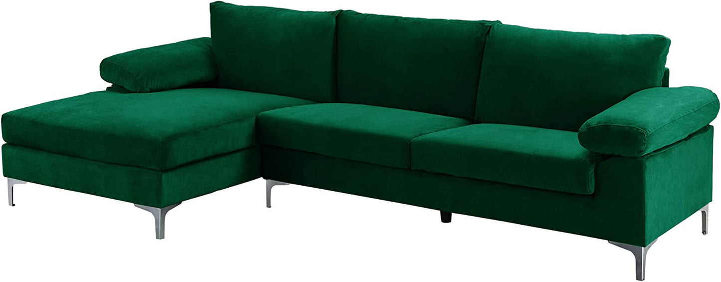 Large Green Velvet L-Shape Sectional Sofa-2