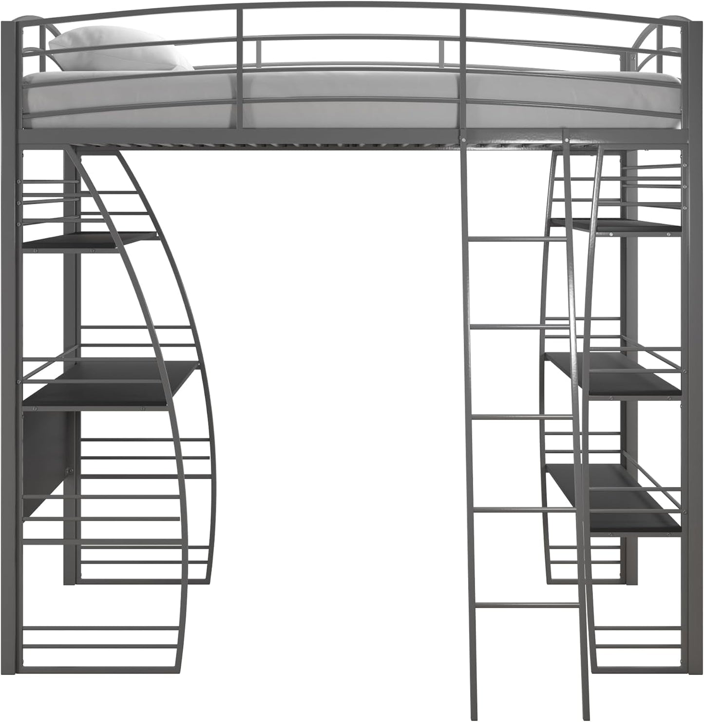 Studio Loft Bunk Bed over Desk and Bookcase with Metal Frame, Twin, Gray Gray-4