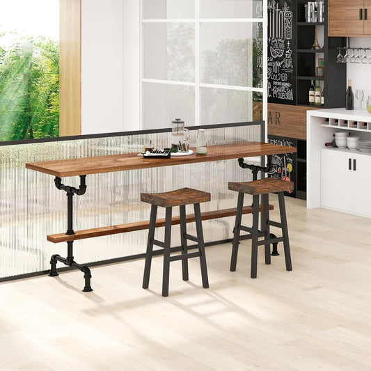 Bar Stools Set of 2, 29" Bar Height Saddle Stools, Bar Dining Chairs with Rubber Wood Frame & Footrest, Backless Barstools for Kitchen Island, Dining Room, Pub, Rustic Brown-1