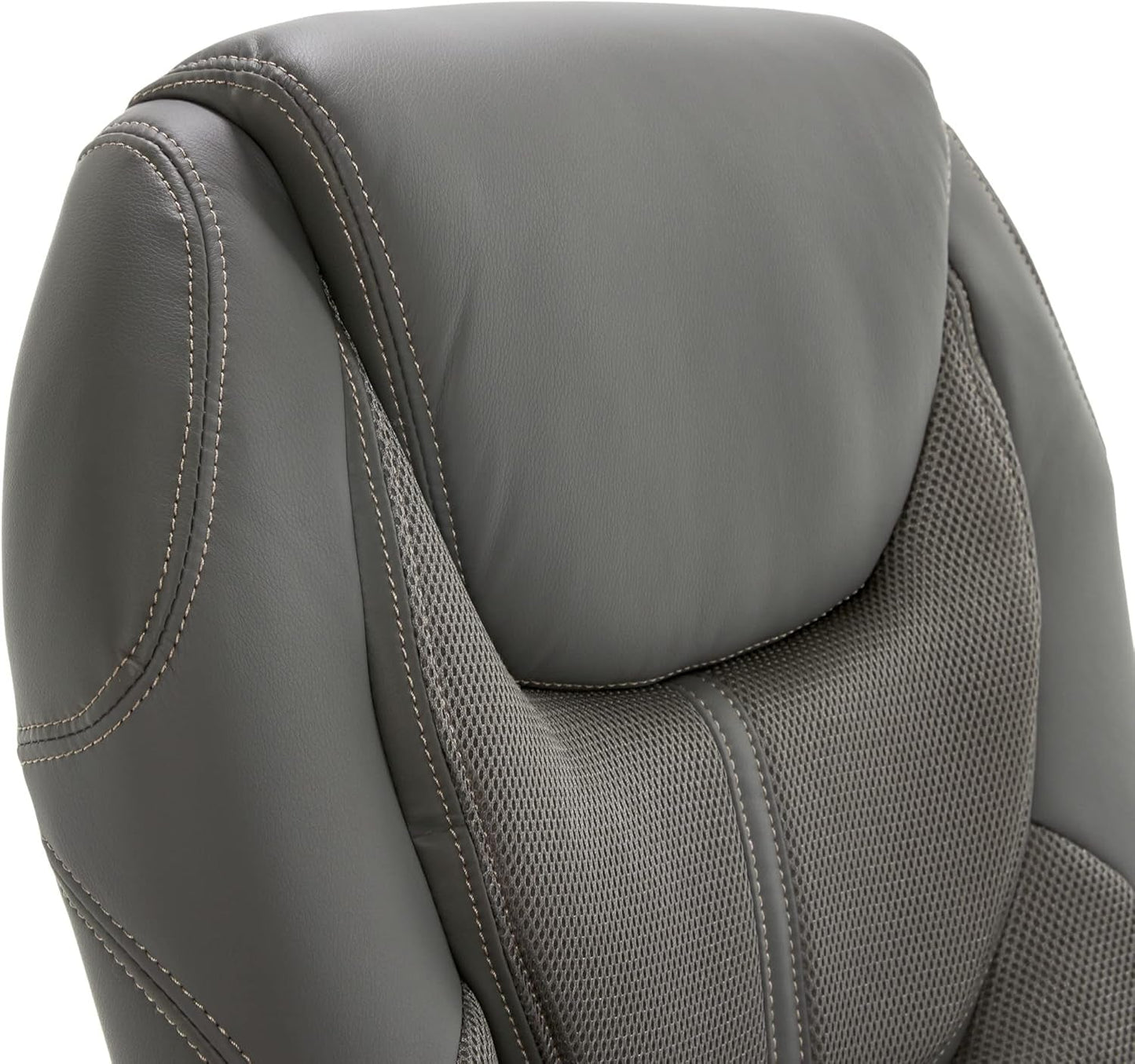 Executive Office Padded Arms, Adjustable Ergonomic Gaming Desk Chair with Lumbar Support, Faux Leather and Mesh, Light Gray-3
