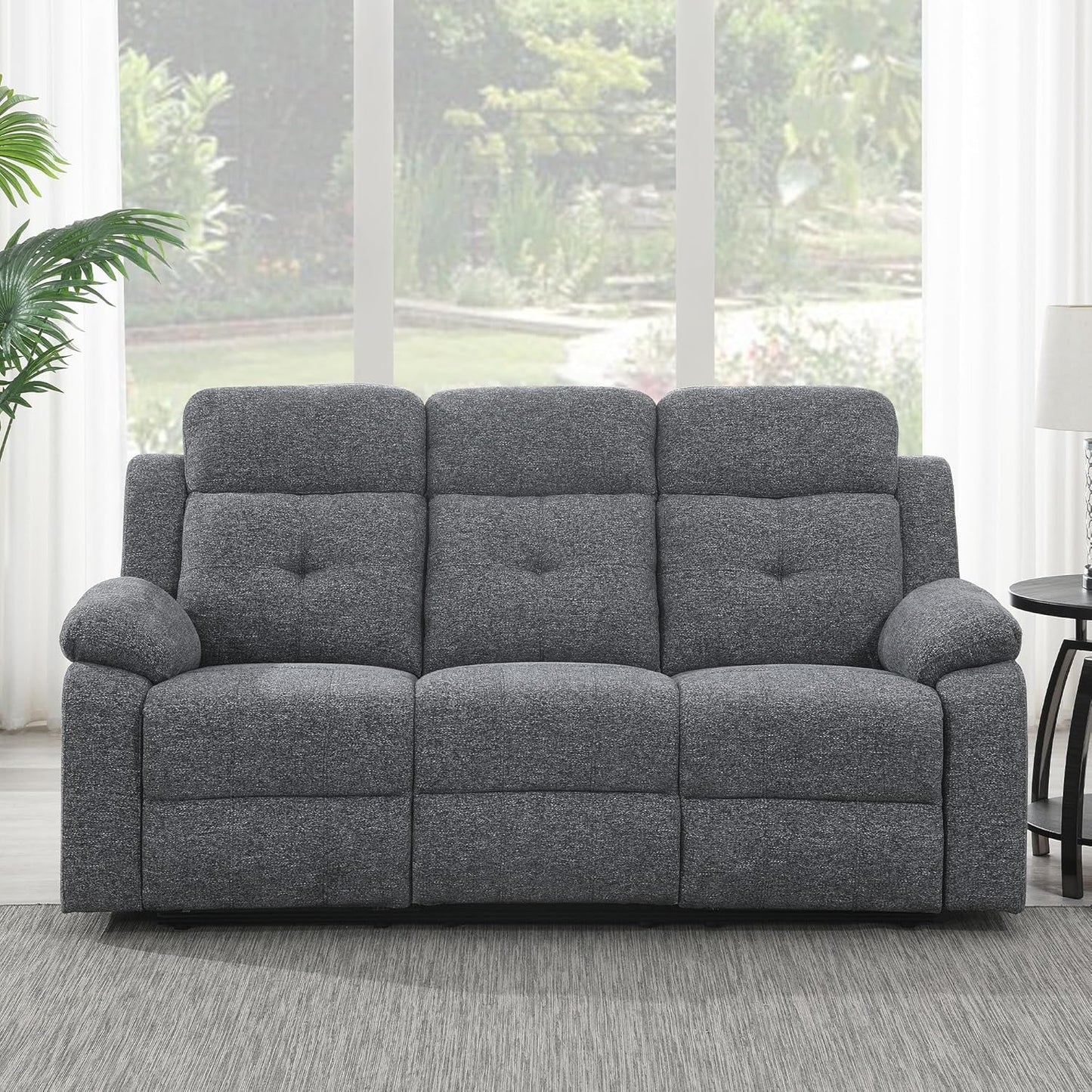 Breathable-Chenille-Fabric-Reclining-Sofa-And-Loveseat-Set, Double-Recliner-For-Living-Room, Manual-Reclining-Sofa,Soft/Drop down Table(Gray)-2