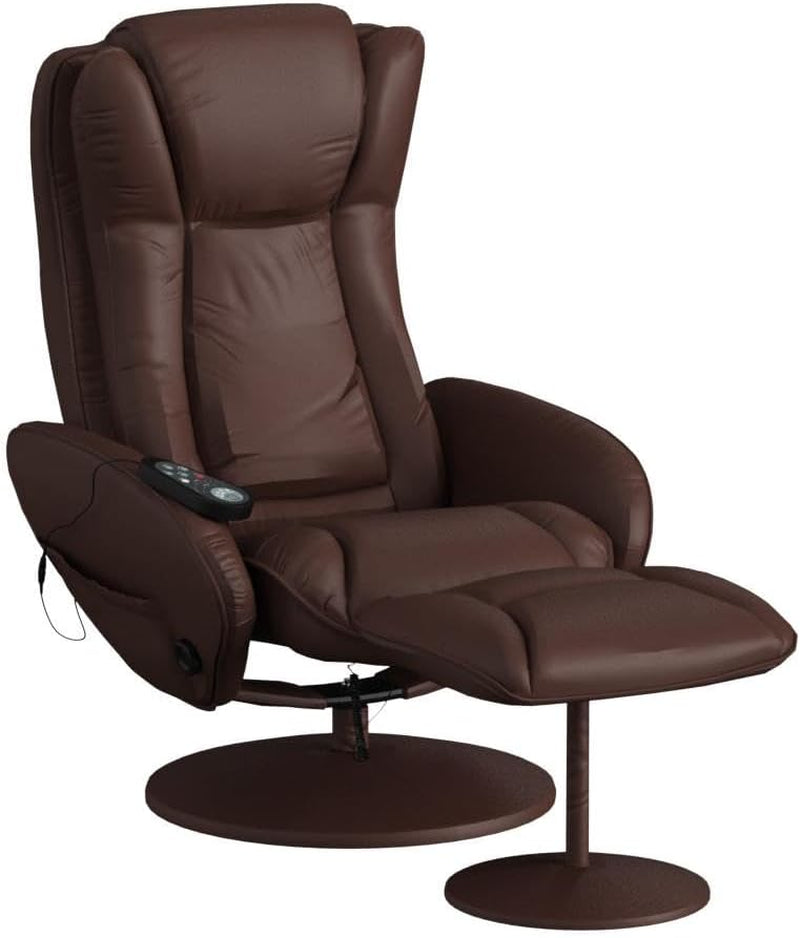 Faux Leather Electric Massage Recliner W/Stool Footrest Ottoman, Remote Control, 5 Heat & Massage Modes, Side Pockets - Brown-4