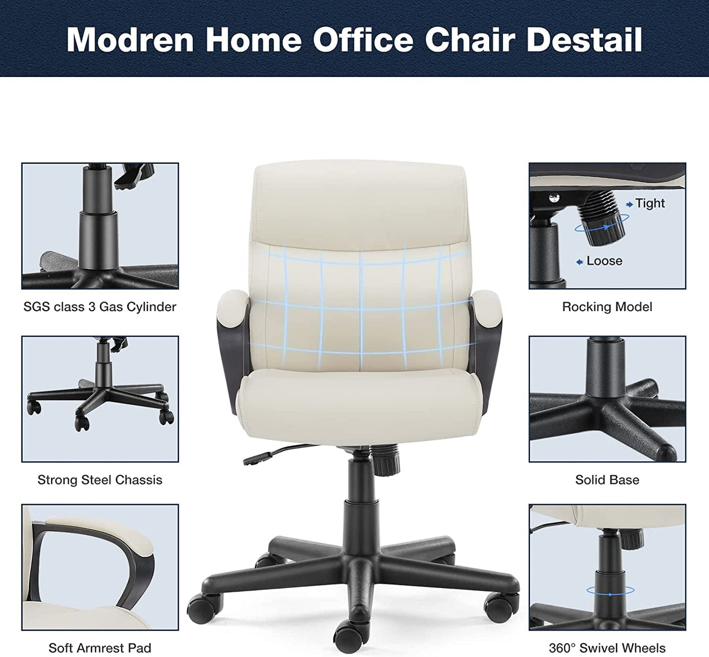 Ergonomic PU Leather Swivel Office Chair-3