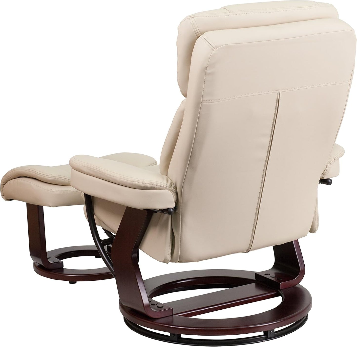 Allie Leathersoft Upholstered Recliner with Ottoman Footrest, Padded Swiveling Recliner Chair and Ottoman Set, Beige-3