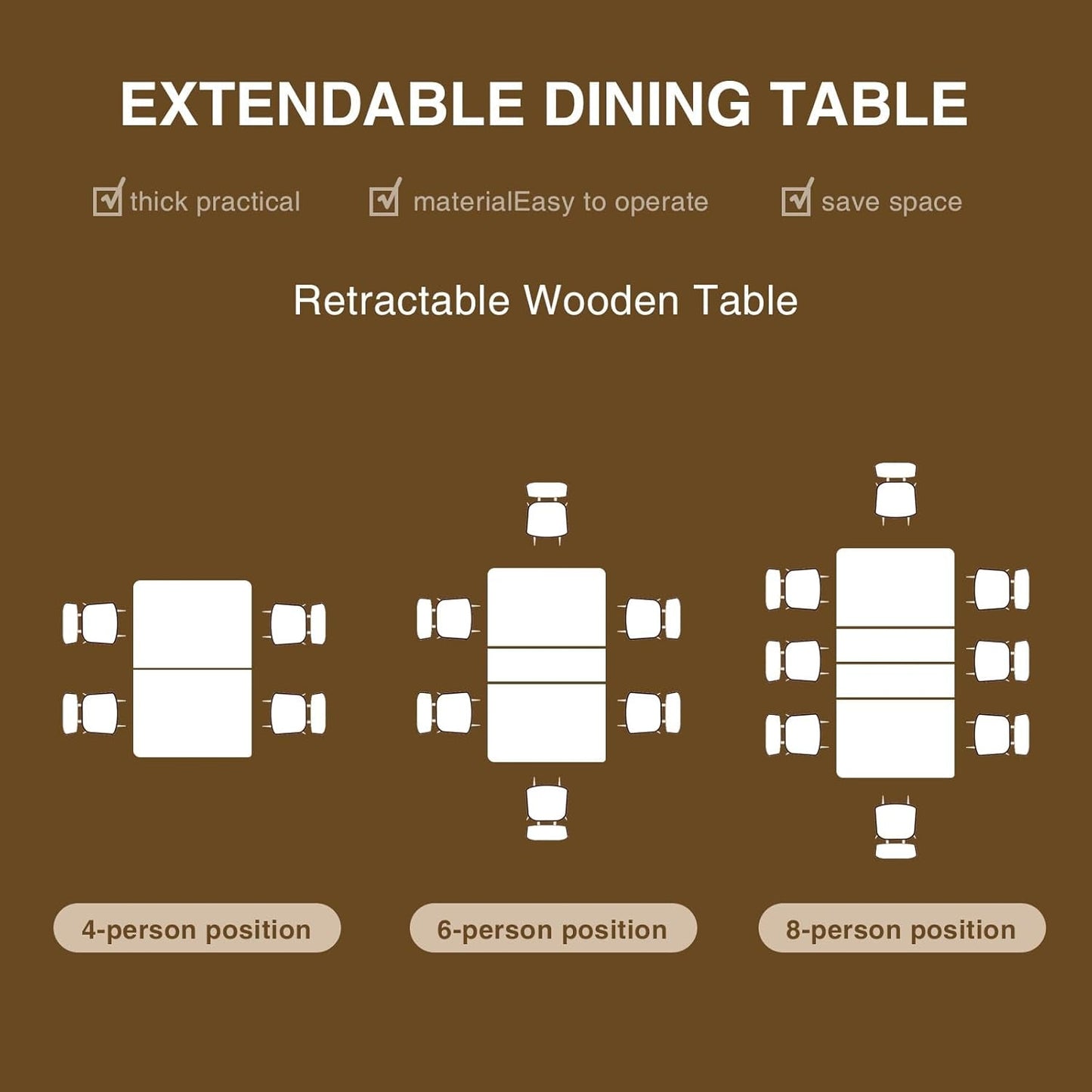 Extendable Dining Table for 6-10 Person, 55'' to 78'' Modern Expandable Dining Room Table, Rectangle Farmhouse Conference Kitchen Table, Brown-4