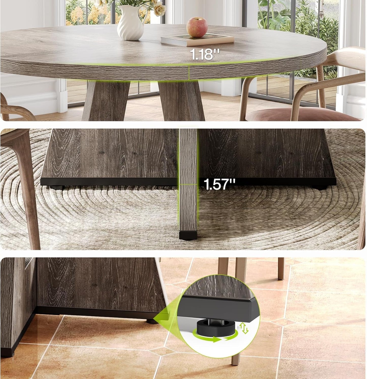 round Dining Table for 4-6 People, 47 Inches Dining Room Table with Wooden Pedestal Base, Grey Dinner Table, Circle Kitchen Table for Dining Room, Kitchen, Living Room(Table Only)-4