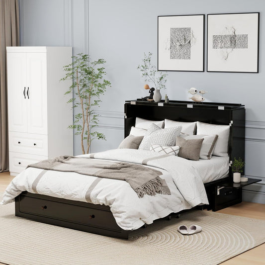 Luxury Black Queen Murphy Bed with Storage and USB Ports-1