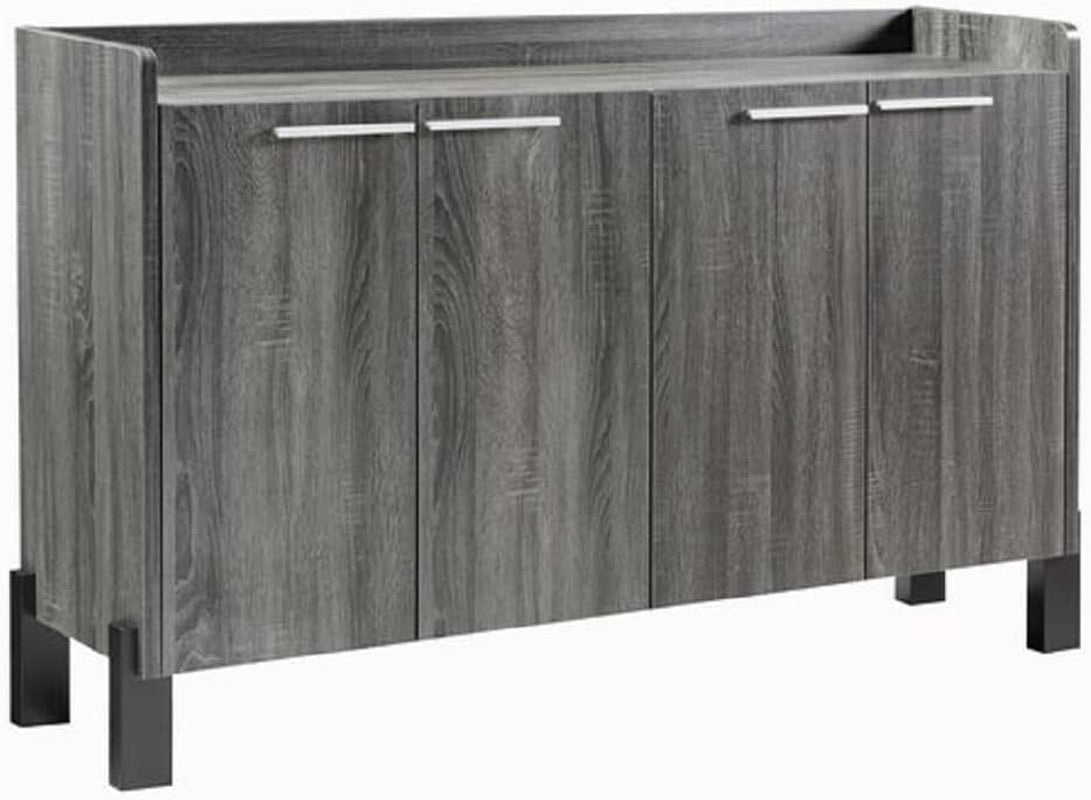 62″ Large Dining Server Cupboard Buffet Console Table in Distressed Black-2