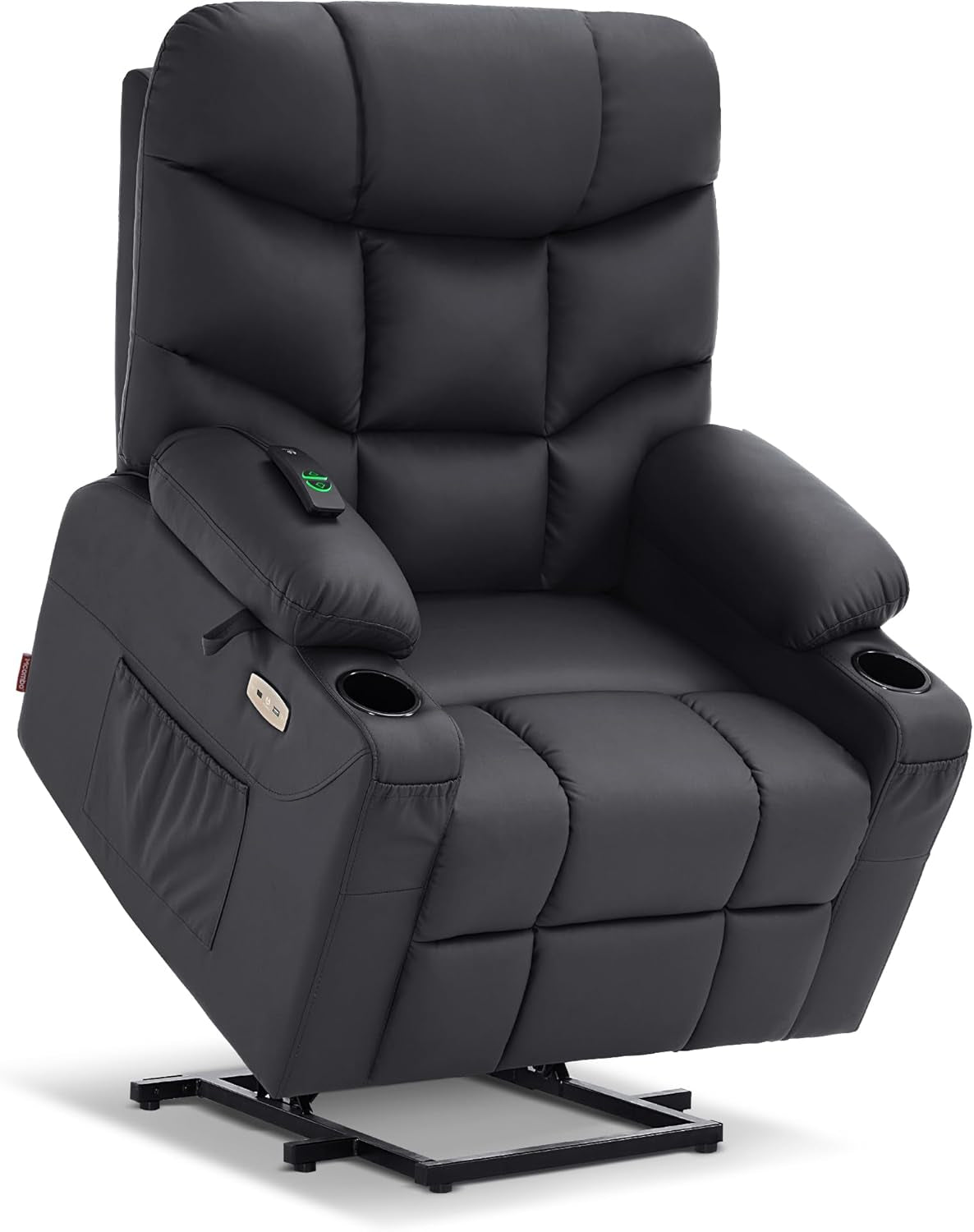 Power Lift Recliner Chair, 2 Cup Holders, USB Ports for Elderly People, Faux Leather 7287 (Black, Medium-Regular)-0