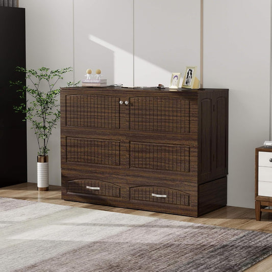Queen Murphy Bed Cabinet with Charging Station and Storage-1