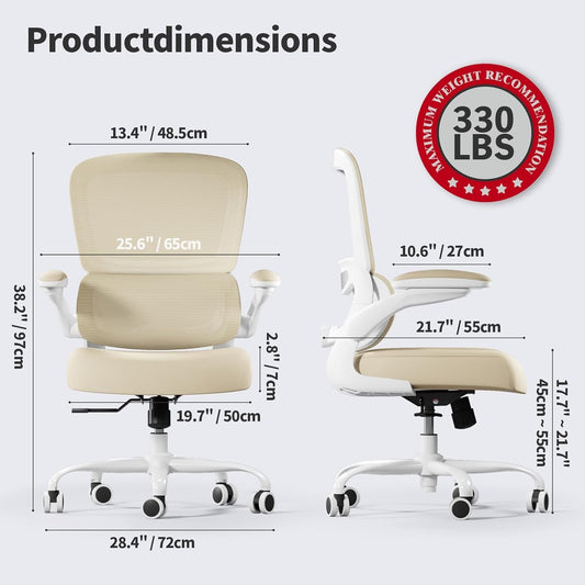 Office Chair Ergonomic Desk Chair, 330 LBS Home Mesh Office Desk Chairs with Wheels, Comfortable Gaming Chair, High Back Office Chair for Long Hours (Beige)-1