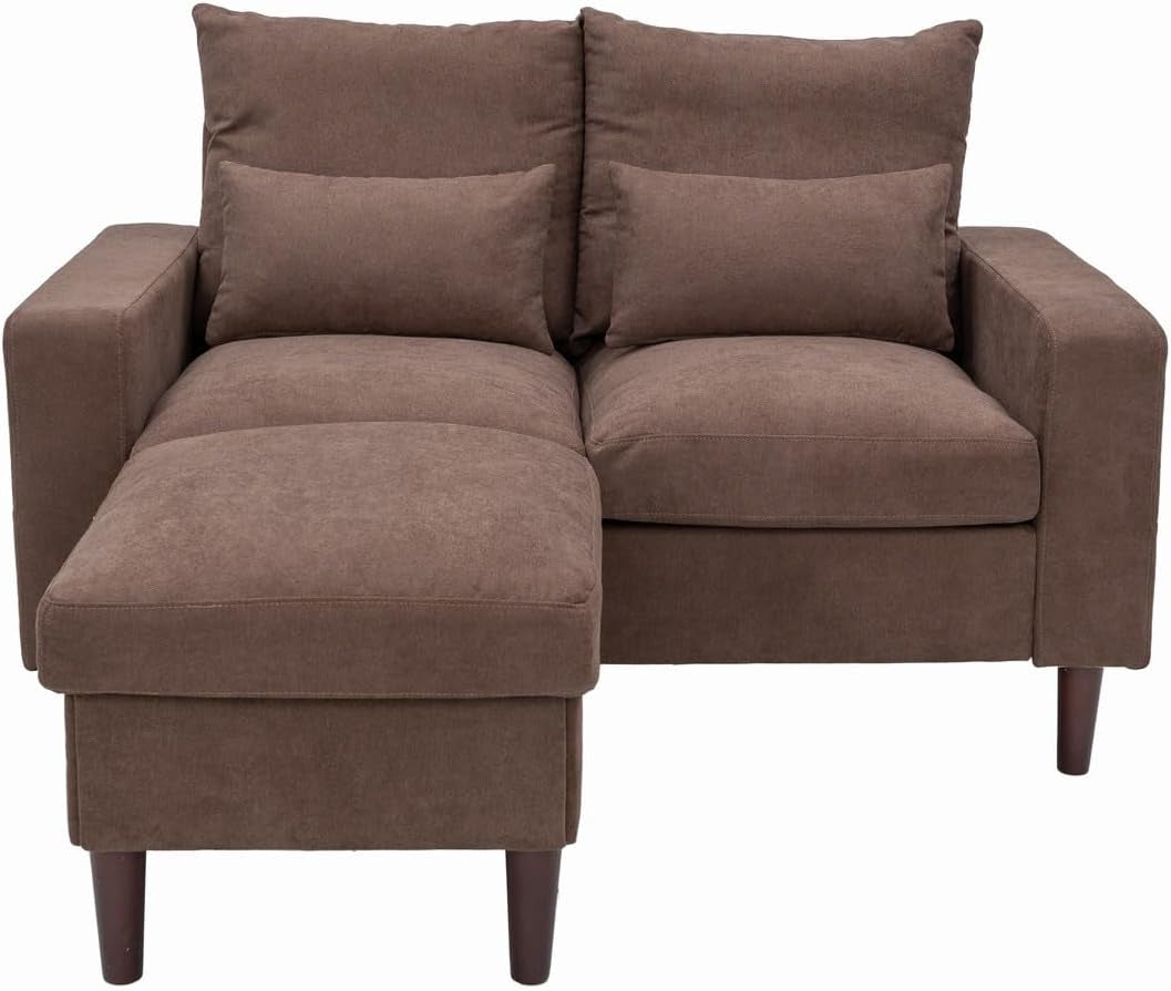 Modern Sofa Set 2 3 Seater with Footstool Sofa Suite Convertible Sectional Furniture for Living Room (Brown, 2 Seater with Footstool)-3