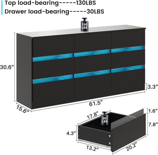9 Drawer Dresser for Bedroom, Black Dresser with Embedded Handle, Modern Wood Dresser for Bedroom, Living Room, Hallway-1