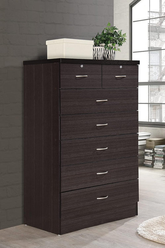 7 Drawer Wood Dresser for Bedroom, 31.5 Inch Wide Chest of Drawers, with 2 Locks on the Top Drawers, Storage Organization Unit for Clothing, Chocolate-1