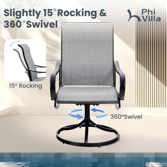 5 Piece Outdoor Patio Dining Set with 4 Swivel Dining Chairs & 1 Large round Dining Table, Gray Textilene Mesh Fabric Chair and round Metal Table for All Weather Deck Lawn Garden-1