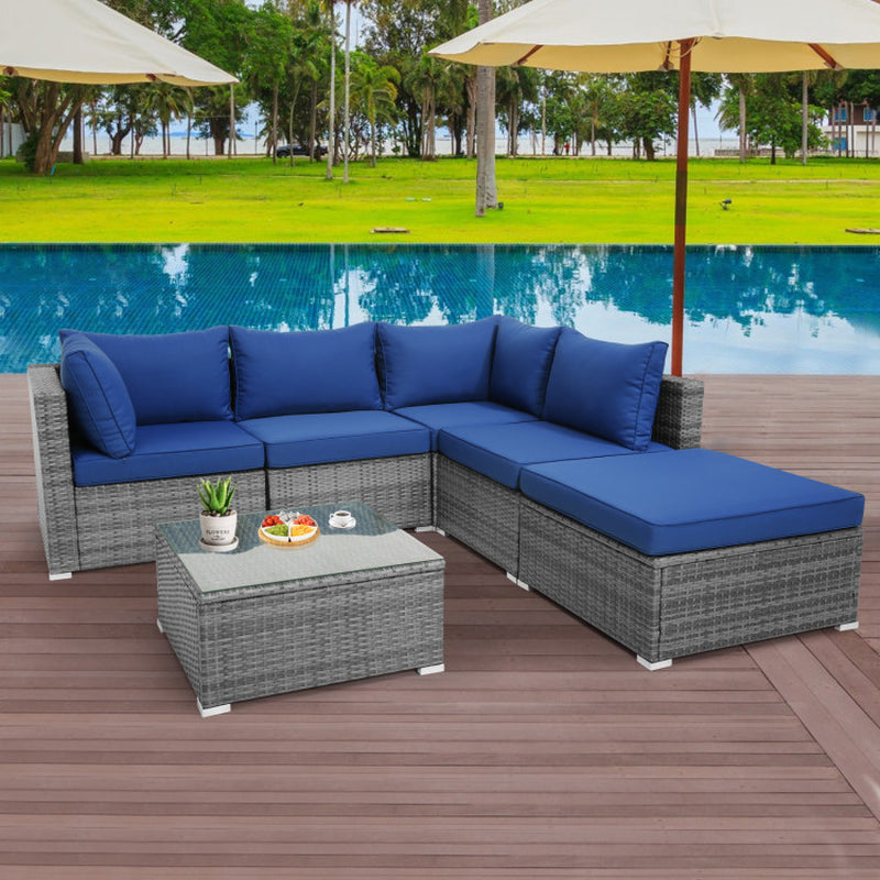 6 Pieces Outdoor Rattan Sofa Set with Seat and Back Cushions-4