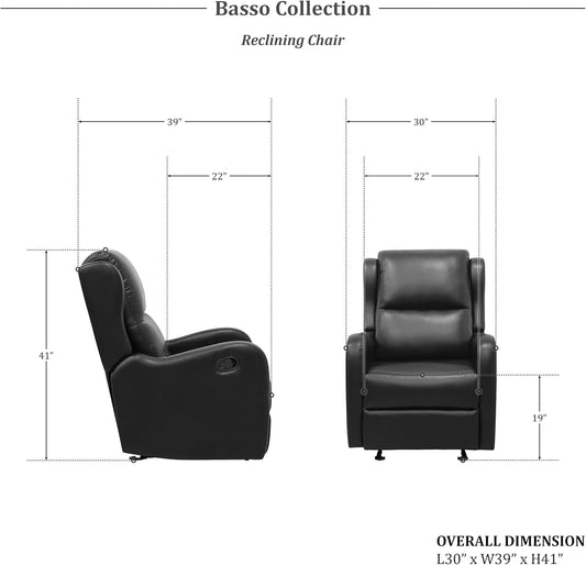Recliner Chair Living Room Reclining Sofa Chair, Home Theater Seating Modern Recliner, Manual Recliner Sofa Chair for Living Room/Office/Apartment, Glider Recliner, Black-1