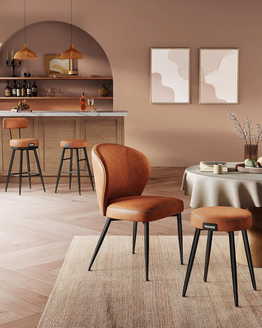 EKHO Collection - Bar Stools Set of 2, Counter Height Swivel Bar Stools with Back, Synthetic Leather with Stitching, Mid-Century Modern, 25.6-Inch Tall Barstools for Kitchen Bar, Caramel Brown-1