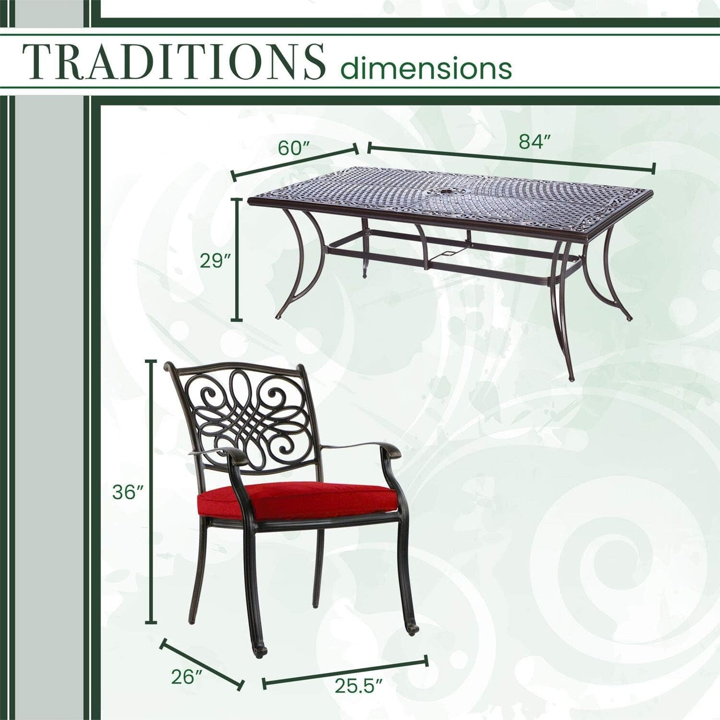 Traditions 11-Piece Patio Dining Set with 10 Stationary Chairs, Plush Red Cushions, and Extra Large Dining Table, Patio Dining Set for 10, All-Weather Rust-Resistant Luxury Outdoor Dining Set-3