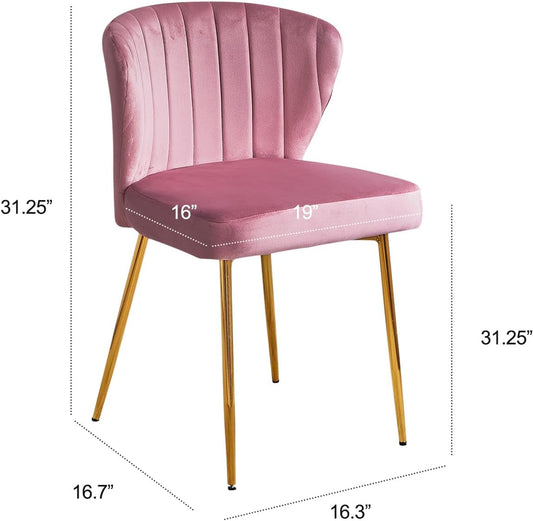 Pink Velvet Dining Chairs Set of 4, Modern Dining Chairs with Golden Metal Legs, Tufted Upholstered Dining Chairs for Dining Room/Kitchen/Vanity-1