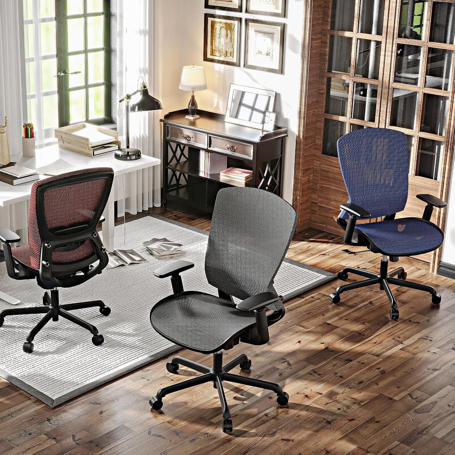 Mesh Office Chair,Ergonomic Computer Desk Chair,Sturdy Task Chair- Adjustable Lumbar Support & Armrests,Tilt Function,Comfort Wide Seat,Swivel Home Office Chair (Grey)-1