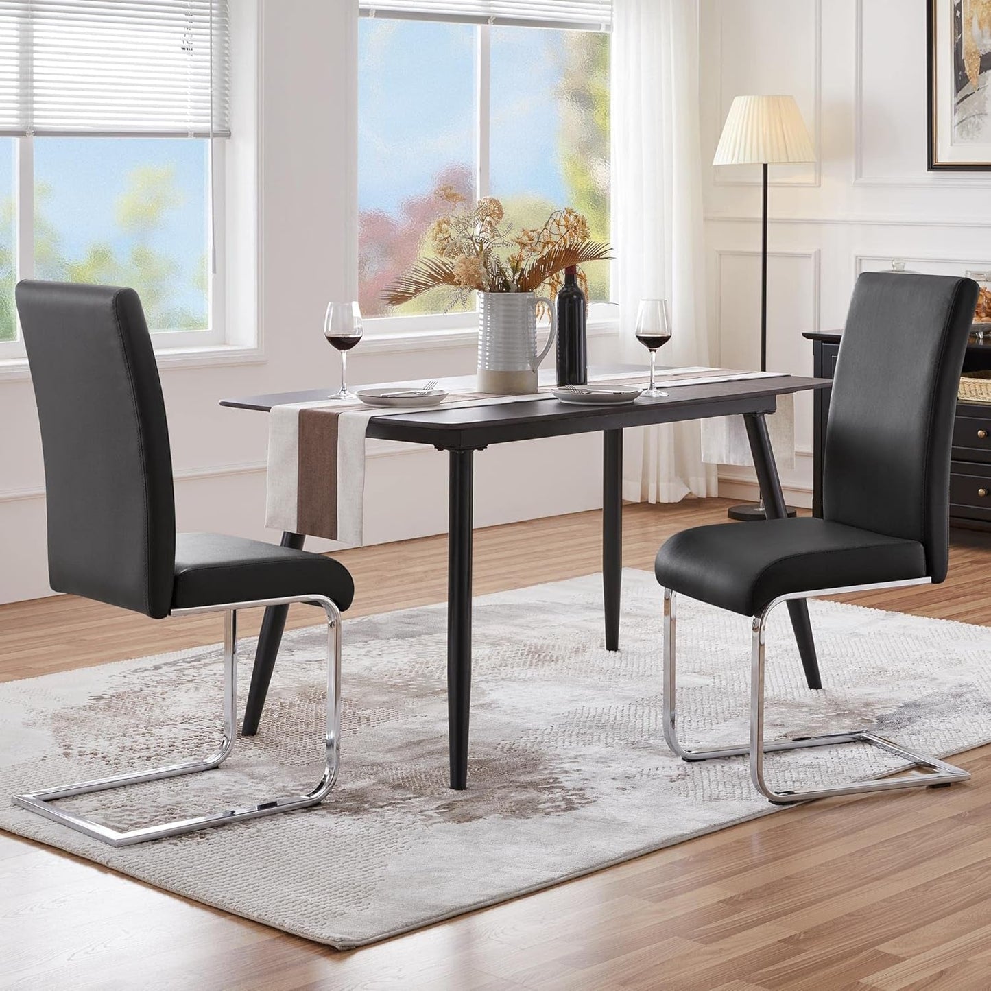 Dining Chairs Modern Living Room Chairs Leather Upholstered Side Chairs with Metal Legs for Kitchen Wedding, Set of 2, Black-1