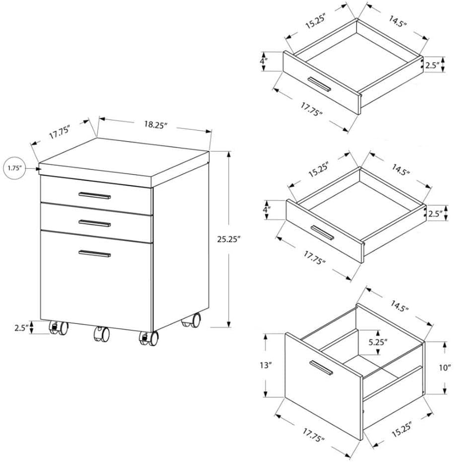 3 Drawer File Cabinet - Filing Cabinet (Dark Taupe)-2