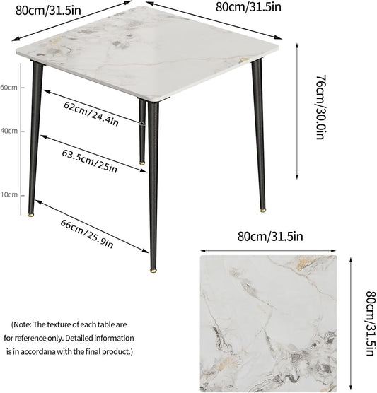 Square Kitchen Dining Table: Sintered Stone Dining Room Table Modern Coffee Table Marble Table with Stable Metal for Kitchen Living Room Office Patio Seaside, 31.5X31.5X29.92 Inch-1