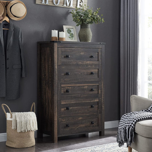 Dark Rustic Oak 5-Drawer Farmhouse Dresser-1