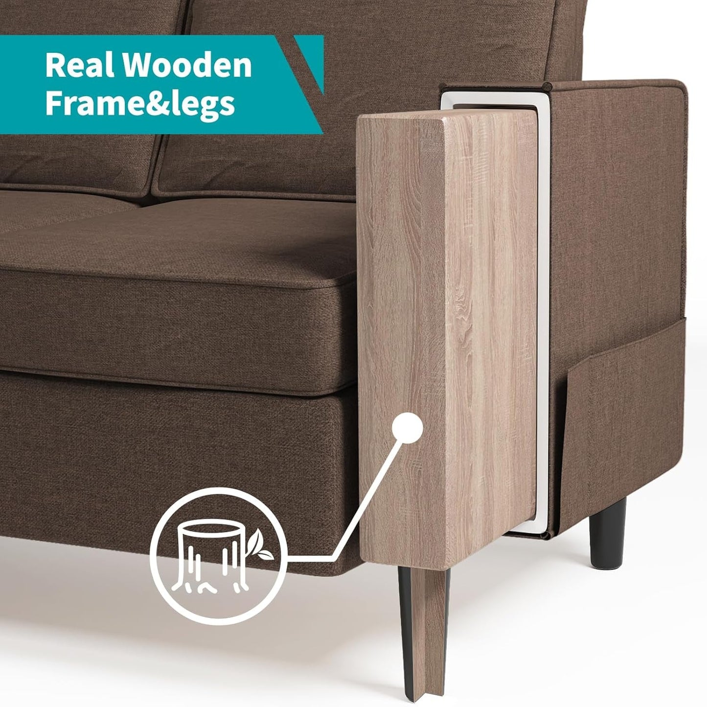 Sectional Sofa with Movable Storage Ottoman, L Shaped Sofa Couches for Living Room Furniture Set with Side Pockets, Modern Sofas Easy Assembl/Free Combination - Brown-4