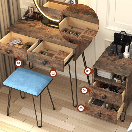 Vanity Desk Set with Drawers and Mirror-1