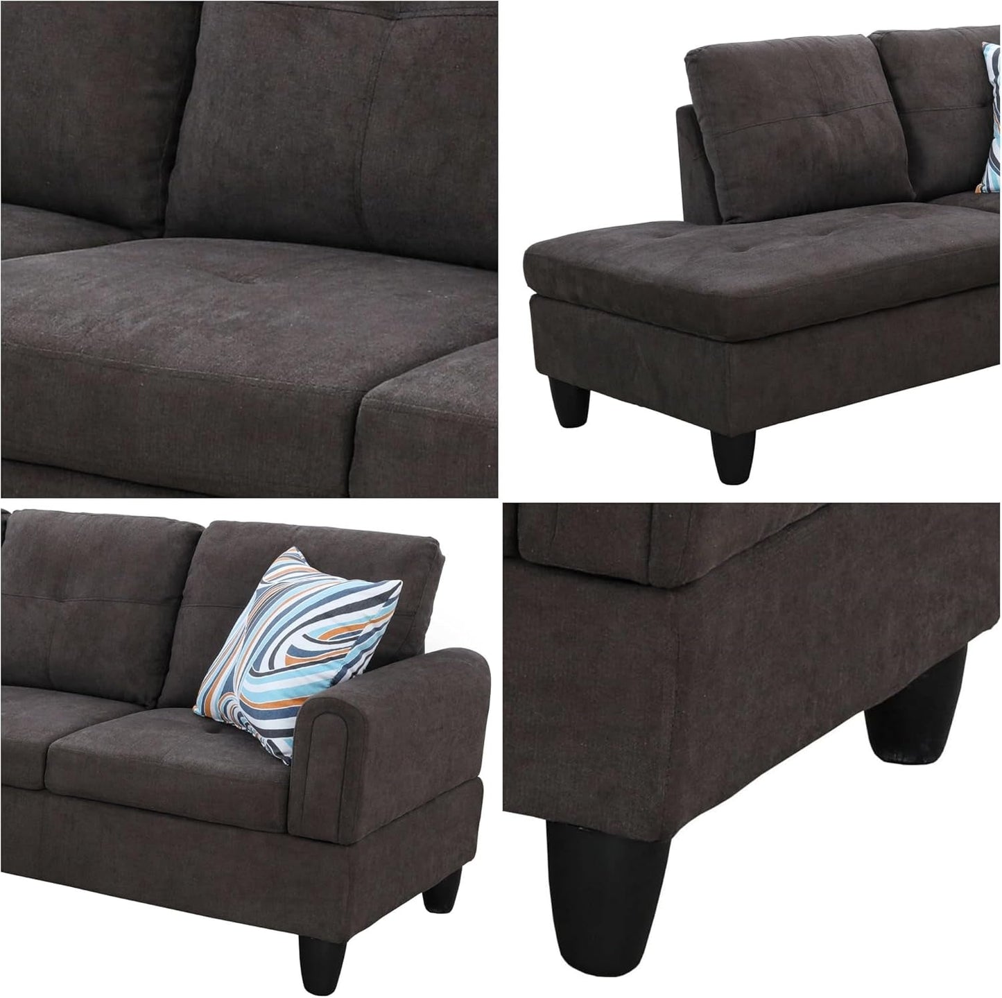L Shaped Sectional Couches, Modern Convertible Lounge Sofa with Ottoman Storage, Comfy Modular Sectional Sofa for Living Room Furniture Sets, Small Spaces, Bedroom, Coffee-3