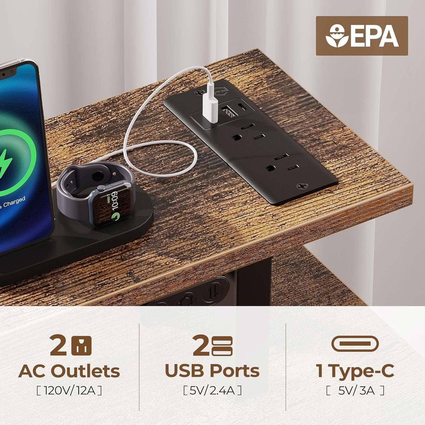 Computer Desk 47.2" with LED Lights & Power Outlets, Home Office Desk with 4 Drawers, Writing Desk with Keyboard Tray, Study Desk with Monitor Stand, Work Desk for Home Office, Rustic Brown-4