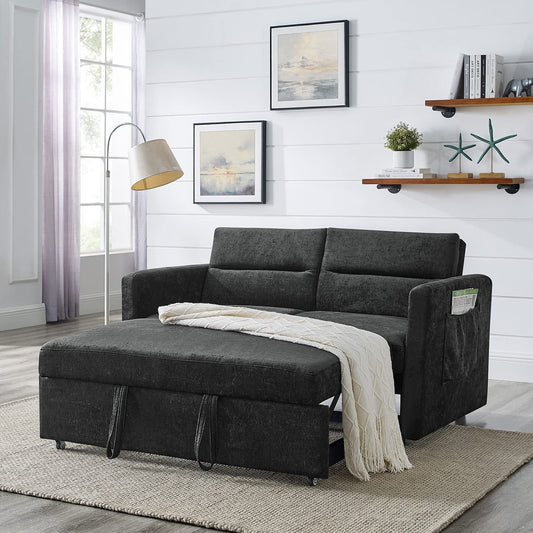 Modern Black Convertible Sofa Bed with Reclining Backrest-1