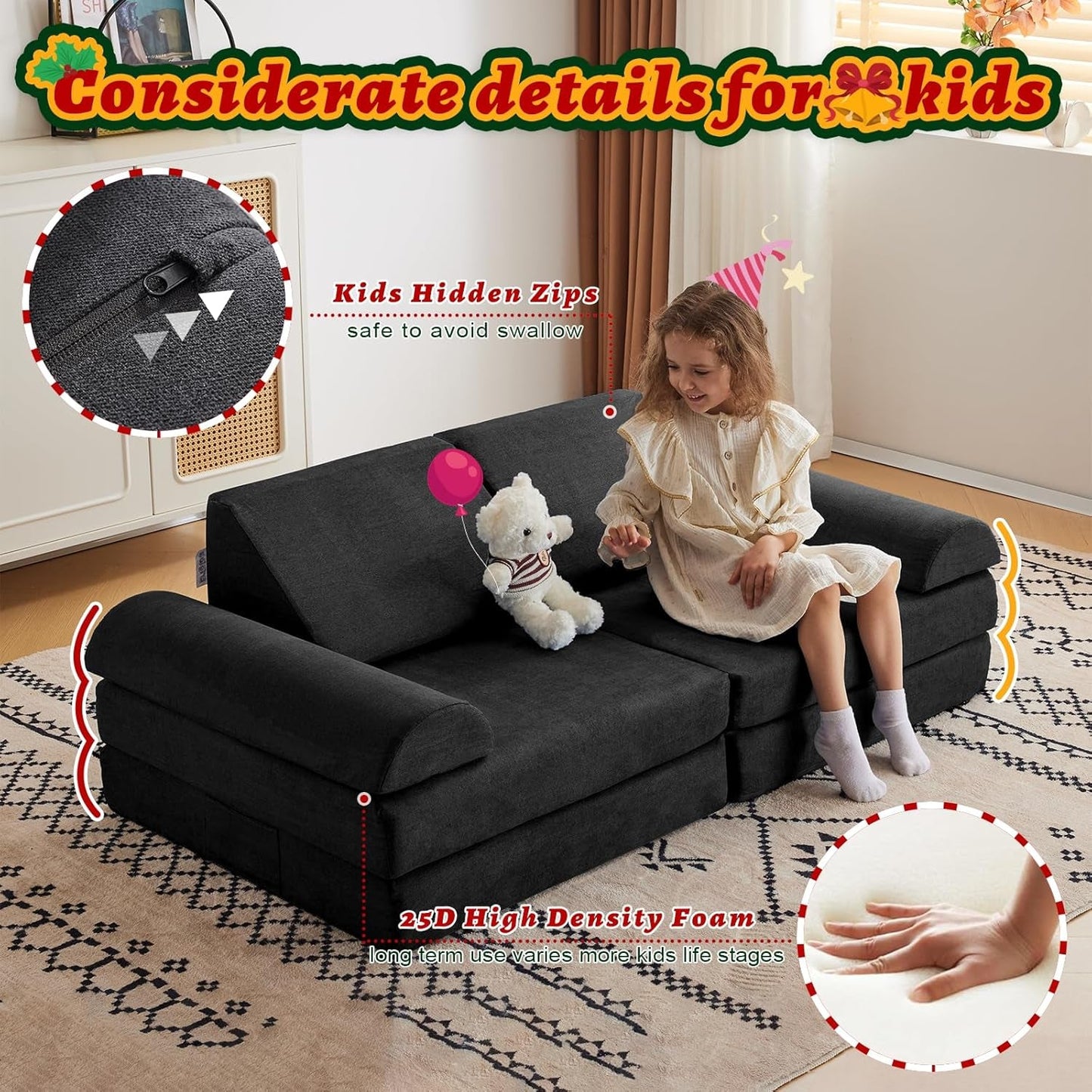 2024 Kids Large Play Couch Modular Foam Sofa-4