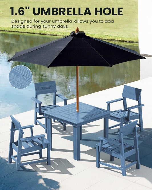 HDPE Outdoor Dining Set, 37-Inch Square Table and Chairs Set All Weather Patio Dining Set, 5-Piece Patio Dining Furniture for Deck, Garden, Backyard, Navy Blue-1