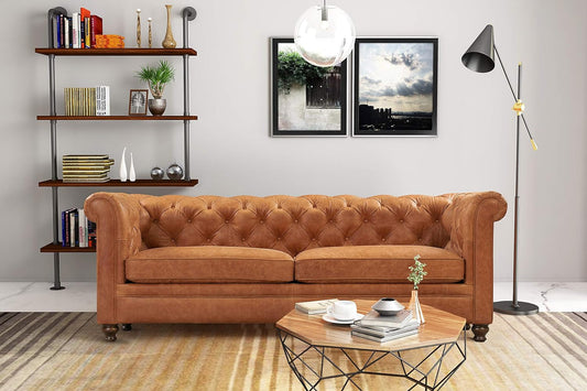 Lyon 87.4" Sofa in Full-Grain Pure-Aniline Italian Tanned Leather in Cognac Tan-1