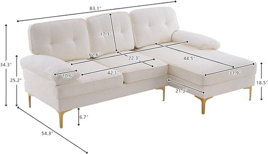 Creamy White 83" L-Shape Chenille Sectional-1