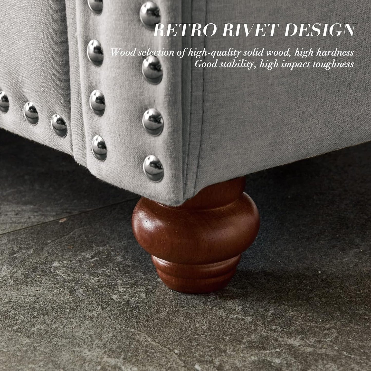 2-Piece Sofa Set Couch and Loveseat Set 2+3 Seater Sofa Set with Storage Space & Solid Wood Legs, 2-Piece Living Room Set Linen Upholstered Couch Set for Living Room (Grey)-4