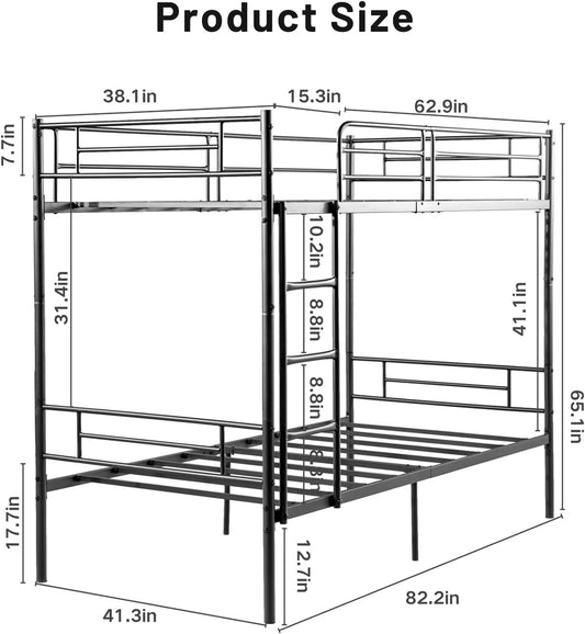 Twin Size Loft Bed, Metal Heavy Duty Bed Frame with Flat Ladder and Safety Guardrail, Space-Saving, Noise Free, No Box Spring Needed, 82.2 * 41.3 * 65.1 Inch, Black-1