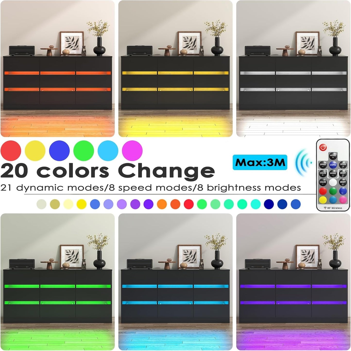 9 Drawer Dresser for Bedroom, Black Dresser with Embedded Handle, Modern Wood Dresser for Bedroom, Living Room, Hallway-2