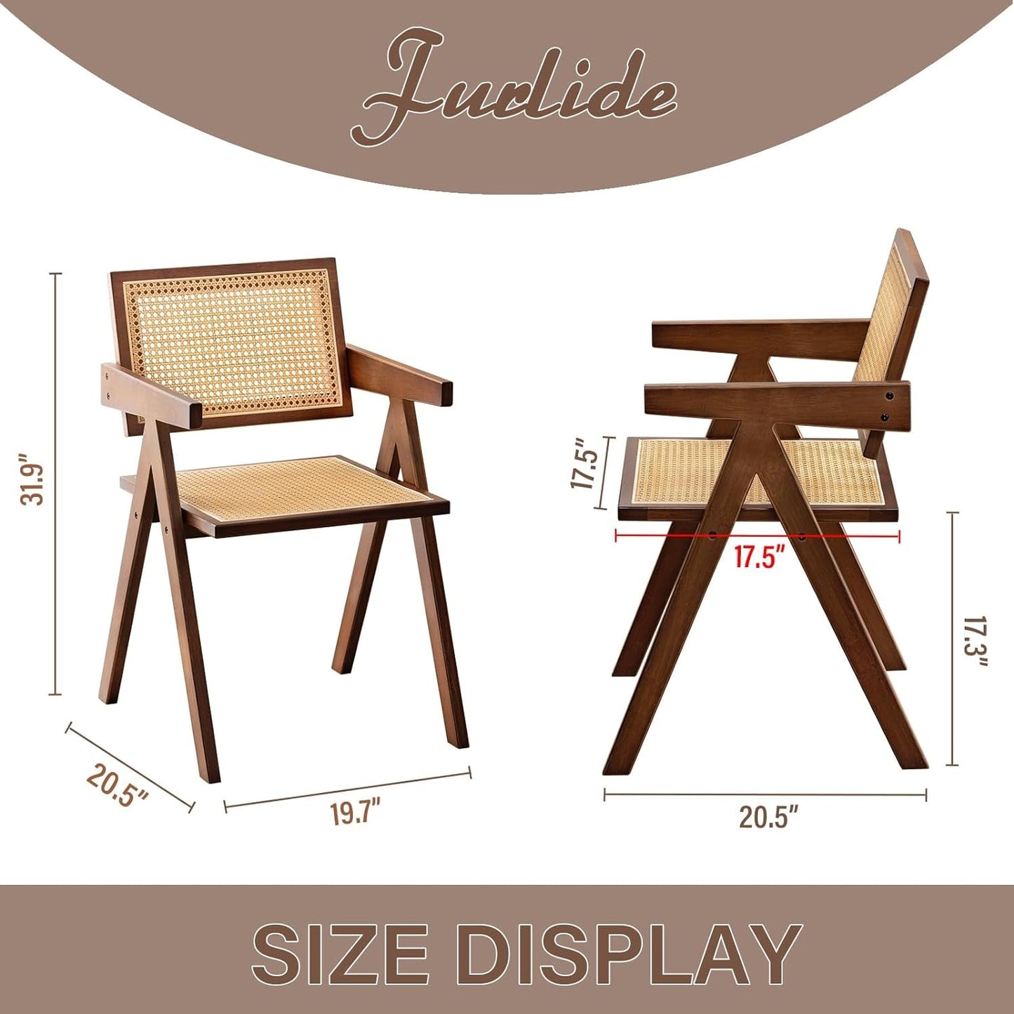 Rattan Accent Chairs, Modern Mid Century Dining Chairs Set of 2, Comfy Armchairs, Outdoor Rattan Chairs with Armrest for Bedroom Living Room Reading Room Dining Kitchen, Brown-2