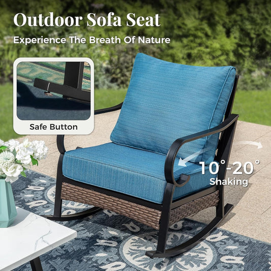 Patio Furniture Set with Coffee Table, Outdoor Conversation Set with 2 X Rocking Chairs, 1 X 2-Seat Sofa, 1 X 3-Seat Sofa for Lawn Garden Backyard, Pacific Blue-1