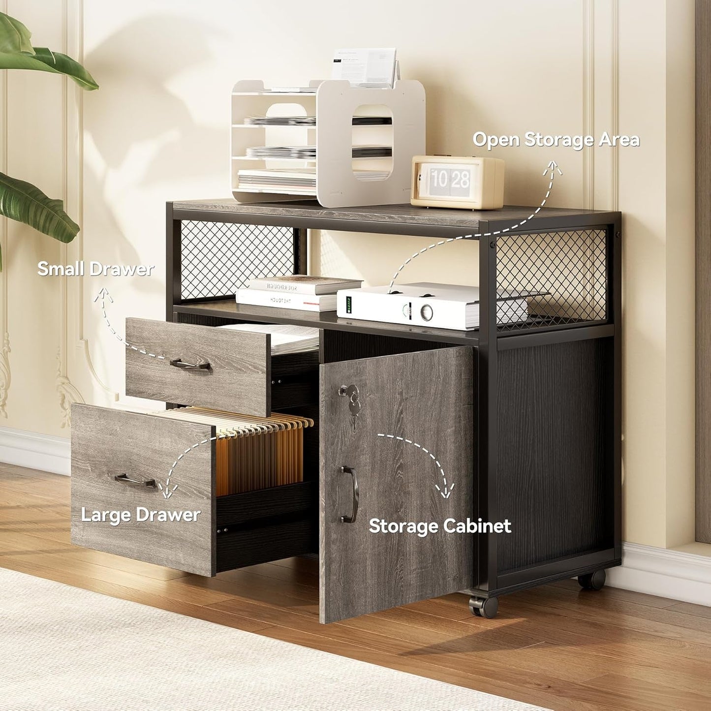 55" Executive Computer Desk and Lateral File Cabinet, L-Shaped Office Desk for Home Office, Furniture Set, Grey-4