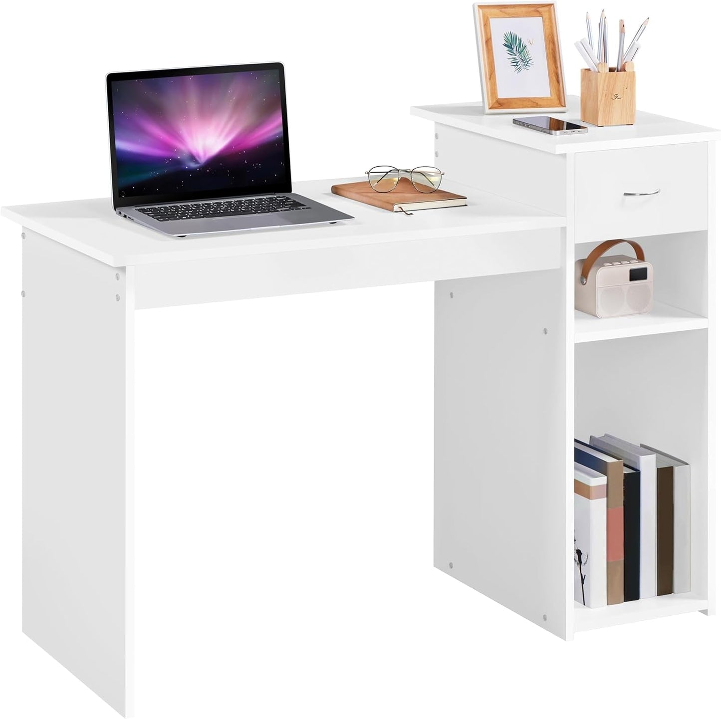 White Desk & Black Mesh Chair Set, Adjustable-3