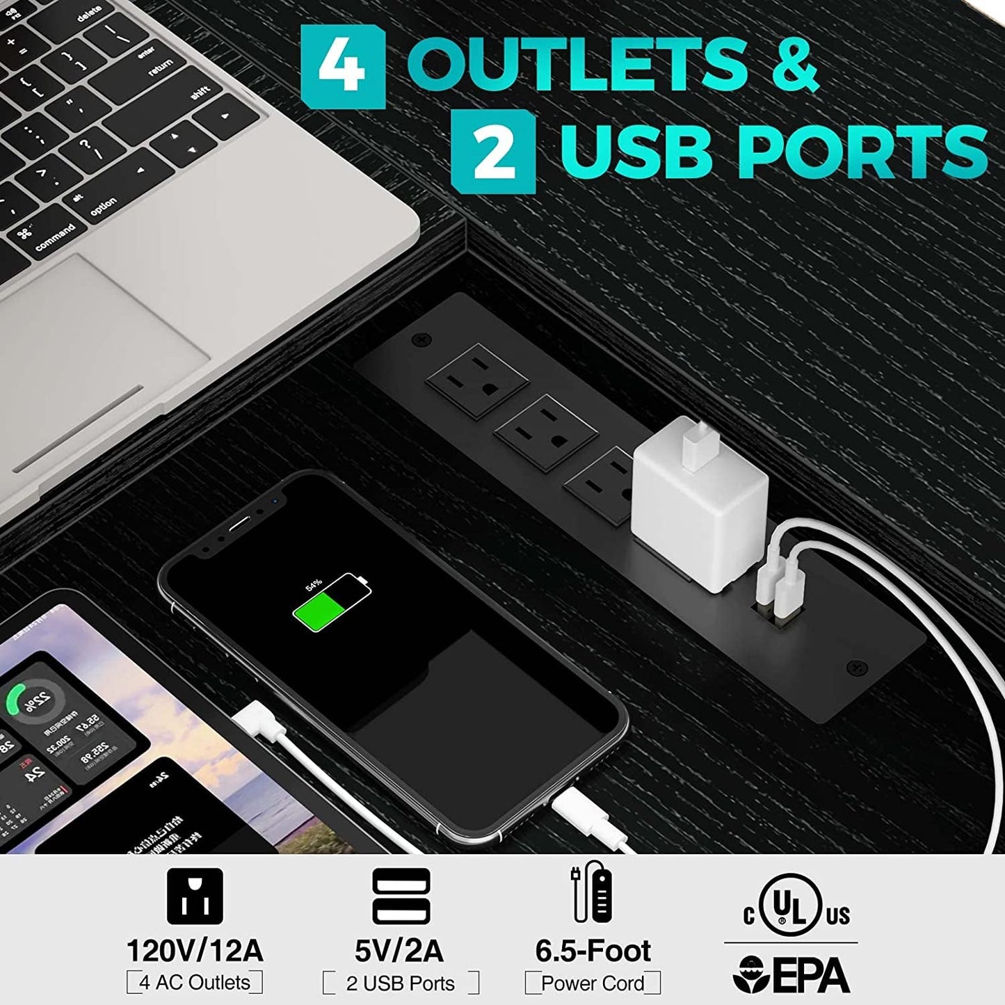 L-Shaped Computer Desk with LED Strip, Black-4